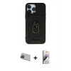 MARSİLYAN™- iPhone 13 Pro Max Kılıf Ahenk Klasik - Siyah Bilvis 3D Mat Cam Ekran Koruyucu + Rainbow Kamera Lens Koruma Cam - MI