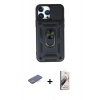 MARSİLYAN™- iPhone 13 Pro Max Kılıf Ahenk Klasik - Siyah Bilvis 3D Mat Cam Ekran Koruyucu + Renkli Kamera Lens Koruma Cam - MI
