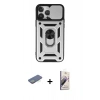 MARSİLYAN™- iPhone 13 Pro Max Kılıf Ahenk Klasik - Siyah Bilvis 3D Mat Cam Ekran Koruyucu + Renkli Kamera Lens Koruma Cam - YL