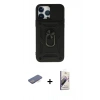 MARSİLYAN™- iPhone 13 Pro Max Kılıf Ahenk Klasik - Siyah Bilvis 3D Mat Cam Ekran Koruyucu + Renkli Kamera Lens Koruma Cam - MI