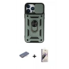 MARSİLYAN™- iPhone 13 Pro Max Kılıf Ahenk Klasik - Siyah Bilvis 3D Mat Cam Ekran Koruyucu + Renkli Kamera Lens Koruma Cam - MI
