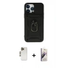 MARSİLYAN™- iPhone 13 Pro Max Kılıf Ahenk Klasik - Siyah Bilvis 3D Mat Cam Ekran Koruyucu + Shine Kamera Lens - GD