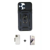 MARSİLYAN™- iPhone 13 Pro Max Kılıf Ahenk Klasik - Siyah Bilvis 3D Mat Cam Ekran Koruyucu + Shine Kamera Lens - GD