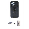 MARSİLYAN™- iPhone 13 Pro Max Kılıf Ahenk Klasik - Siyah Bilvis 3D Mat Cam Ekran Koruyucu + Renkli Kamera Lens Koruma Cam - TU