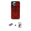 MARSİLYAN™- iPhone 13 Pro Max Kılıf Ahenk Klasik - Siyah Bilvis 3D Mat Cam Ekran Koruyucu + Renkli Kamera Lens Koruma Cam - TU