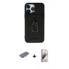 MARSİLYAN™- iPhone 13 Pro Max Kılıf Ahenk Klasik - Siyah Bilvis 3D Mat Cam Ekran Koruyucu + Renkli Kamera Lens Koruma Cam - TU