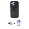 MARSİLYAN™- iPhone 13 Pro Max Kılıf Ahenk Klasik - Siyah Bilvis 5in1 3D Magic Cam Ekran Koruyucu + Rainbow Kamera Lens Koruma Cam - KI