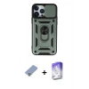 MARSİLYAN™- iPhone 13 Pro Max Kılıf Ahenk Klasik - Siyah Bilvis 5in1 3D Magic Cam Ekran Koruyucu + Koyu Yeşil Metal Kamera Lens Koruma Cam