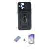MARSİLYAN™- iPhone 13 Pro Max Kılıf Ahenk Klasik - Siyah Bilvis 5in1 3D Magic Cam Ekran Koruyucu + Koyu Yeşil Metal Kamera Lens Koruma Cam