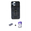 MARSİLYAN™- iPhone 13 Pro Max Kılıf Ahenk Klasik - Siyah Bilvis 5in1 3D Magic Cam Ekran Koruyucu + Renkli Kamera Lens Koruma Cam - MI