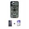 MARSİLYAN™- iPhone 13 Pro Max Kılıf Ahenk Klasik - Siyah Bilvis 5in1 3D Magic Cam Ekran Koruyucu + Neon Fosforlu Kamera Lens - MI