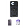 MARSİLYAN™- iPhone 13 Pro Max Kılıf Ahenk Klasik - Siyah Bilvis 5in1 3D Magic Cam Ekran Koruyucu + Neon Fosforlu Kamera Lens - BZ