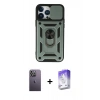 MARSİLYAN™- iPhone 13 Pro Max Kılıf Ahenk Klasik - Siyah Bilvis 5in1 3D Magic Cam Ekran Koruyucu + Neon Fosforlu Kamera Lens - BZ