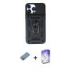 MARSİLYAN™- iPhone 13 Pro Max Kılıf Ahenk Klasik - Siyah Bilvis 5in1 3D Magic Cam Ekran Koruyucu + Shine Kamera Lens Koruma Cam - GI