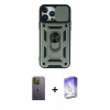 MARSİLYAN™- iPhone 13 Pro Max Kılıf Ahenk Klasik - Siyah Bilvis 5in1 3D Magic Cam Ekran Koruyucu + Yeşil Neon Fosforlu Kamera Lens