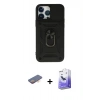MARSİLYAN™- iPhone 13 Pro Max Kılıf Ahenk Klasik - Siyah Bilvis 5in1 5D Magic Hayalet Cam Ekran Koruyucu + Turuncu Renkli Kamera Lens Koruma Cam