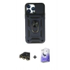 MARSİLYAN™- iPhone 13 Pro Max Kılıf Ahenk Klasik - Siyah Bilvis 5in1 5D Magic Hayalet Cam Ekran Koruyucu + Raze Metal Kamera Lens - GD