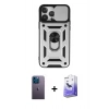 MARSİLYAN™- iPhone 13 Pro Max Kılıf Ahenk Klasik - Siyah Bilvis 5in1 5D Magic Hayalet Cam Ekran Koruyucu + Neon Fosforlu Kamera Lens - MI