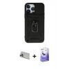MARSİLYAN™- iPhone 13 Pro Max Kılıf Ahenk Klasik - Siyah Bilvis 5in1 5D Magic Hayalet Cam Ekran Koruyucu + Mor Rainbow Kamera Lens Koruma Cam