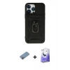 MARSİLYAN™- iPhone 13 Pro Max Kılıf Ahenk Klasik - Siyah Bilvis 5in1 5D Magic Hayalet Cam Ekran Koruyucu + Pembe Shine Kamera Lens Koruma Cam