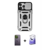 MARSİLYAN™- iPhone 13 Pro Max Kılıf Ahenk Klasik - Siyah Bilvis 5in1 5D Magic Hayalet Cam Ekran Koruyucu + Neon Fosforlu Kamera Lens - YL