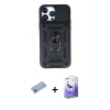MARSİLYAN™- iPhone 13 Pro Max Kılıf Ahenk Klasik - Siyah Bilvis 5in1 5D Magic Hayalet Cam Ekran Koruyucu + Shine Kamera Lens Koruma Cam - MI
