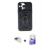 MARSİLYAN™- iPhone 13 Pro Max Kılıf Ahenk Klasik - Siyah Bilvis 5in1 5D Magic Hayalet Cam Ekran Koruyucu + Pers Alüminyum Kamera Lens - GI