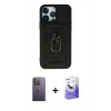 MARSİLYAN™- iPhone 13 Pro Max Kılıf Ahenk Klasik - Siyah Bilvis 5in1 5D Magic Hayalet Cam Ekran Koruyucu + Neon Fosforlu Kamera Lens - BZ