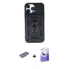 MARSİLYAN™- iPhone 13 Pro Max Kılıf Ahenk Klasik - Siyah Bilvis 5in1 5D Magic Hayalet Cam Ekran Koruyucu + Renkli Kamera Lens Koruma Cam - SI