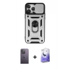 MARSİLYAN™- iPhone 13 Pro Max Kılıf Ahenk Klasik - Siyah Bilvis 5in1 5D Magic Hayalet Cam Ekran Koruyucu + Neon Fosforlu Kamera Lens - BZ