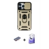 MARSİLYAN™- iPhone 13 Pro Max Kılıf Ahenk Klasik - Siyah Bilvis 5in1 5D Magic Hayalet Cam Ekran Koruyucu + Turuncu Renkli Kamera Lens Koruma Cam