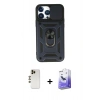 MARSİLYAN™- iPhone 13 Pro Max Kılıf Ahenk Klasik - Siyah Bilvis 5in1 5D Magic Hayalet Cam Ekran Koruyucu + Shine Kamera Lens - GD