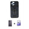 MARSİLYAN™- iPhone 13 Pro Max Kılıf Ahenk Klasik - Siyah Bilvis 5in1 5D Magic Hayalet Cam Ekran Koruyucu + Neon Fosforlu Kamera Lens - BZ