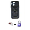 MARSİLYAN™- iPhone 13 Pro Max Kılıf Ahenk Klasik - Siyah Bilvis 5in1 5D Magic Hayalet Cam Ekran Koruyucu + Pers Alüminyum Kamera Lens - KI