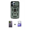 MARSİLYAN™- iPhone 13 Pro Max Kılıf Ahenk Klasik - Siyah Bilvis 5in1 5D Magic Hayalet Cam Ekran Koruyucu + Neon Fosforlu Kamera Lens - YL