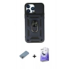 MARSİLYAN™- iPhone 13 Pro Max Kılıf Ahenk Klasik - Siyah Bilvis 5in1 5D Magic Hayalet Cam Ekran Koruyucu + Shine Kamera Lens Koruma Cam - GI