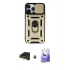 MARSİLYAN™- iPhone 13 Pro Max Kılıf Ahenk Klasik - Siyah Bilvis 5in1 5D Magic Hayalet Cam Ekran Koruyucu + Raze Metal Kamera Lens - GD