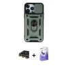 MARSİLYAN™- iPhone 13 Pro Max Kılıf Ahenk Klasik - Siyah Bilvis 5in1 5D Magic Hayalet Cam Ekran Koruyucu + Raze Metal Kamera Lens - GD