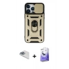 MARSİLYAN™- iPhone 13 Pro Max Kılıf Ahenk Klasik - Siyah Bilvis 5in1 5D Magic Hayalet Cam Ekran Koruyucu + Pers Alüminyum Kamera Lens - SABE