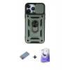 MARSİLYAN™- iPhone 13 Pro Max Kılıf Ahenk Klasik - Siyah Bilvis 5in1 5D Magic Hayalet Cam Ekran Koruyucu + Pembe Shine Kamera Lens Koruma Cam