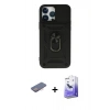 MARSİLYAN™- iPhone 13 Pro Max Kılıf Ahenk Klasik - Siyah Bilvis 5in1 5D Magic Hayalet Cam Ekran Koruyucu + Renkli Kamera Lens Koruma Cam - PE