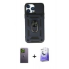 MARSİLYAN™- iPhone 13 Pro Max Kılıf Ahenk Klasik - Siyah Bilvis 5in1 5D Magic Hayalet Cam Ekran Koruyucu + Neon Fosforlu Kamera Lens - YL