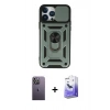 MARSİLYAN™- iPhone 13 Pro Max Kılıf Ahenk Klasik - Siyah Bilvis 5in1 5D Magic Hayalet Cam Ekran Koruyucu + Neon Fosforlu Kamera Lens - BZ