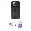 MARSİLYAN™- iPhone 13 Pro Max Kılıf Ahenk Klasik - Siyah Bilvis 5in1 5D Magic Hayalet Cam Ekran Koruyucu + Pers Alüminyum Kamera Lens - LT