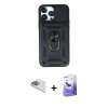 MARSİLYAN™- iPhone 13 Pro Max Kılıf Ahenk Klasik - Siyah Bilvis 5in1 5D Magic Hayalet Cam Ekran Koruyucu + Pers Alüminyum Kamera Lens - SABE