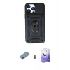 MARSİLYAN™- iPhone 13 Pro Max Kılıf Ahenk Klasik - Siyah Bilvis 5in1 5D Magic Hayalet Cam Ekran Koruyucu + Shine Kamera Lens Koruma Cam - PE