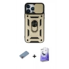 MARSİLYAN™- iPhone 13 Pro Max Kılıf Ahenk Klasik - Siyah Bilvis 5in1 5D Magic Hayalet Cam Ekran Koruyucu + Pembe Shine Kamera Lens Koruma Cam