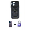 MARSİLYAN™- iPhone 13 Pro Max Kılıf Ahenk Klasik - Siyah Bilvis 5in1 5D Magic Hayalet Cam Ekran Koruyucu + Neon Fosforlu Kamera Lens - MI