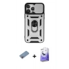 MARSİLYAN™- iPhone 13 Pro Max Kılıf Ahenk Klasik - Siyah Bilvis 5in1 5D Magic Hayalet Cam Ekran Koruyucu + Pembe Shine Kamera Lens Koruma Cam