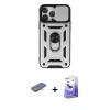 MARSİLYAN™- iPhone 13 Pro Max Kılıf Ahenk Klasik - Siyah Bilvis 5in1 5D Magic Hayalet Cam Ekran Koruyucu + Turuncu Renkli Kamera Lens Koruma Cam